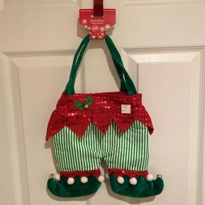 Reusable Christmas Fabric & Sequin Elf Wine Bag, Fabric & Sequin Elf Gift Bag
